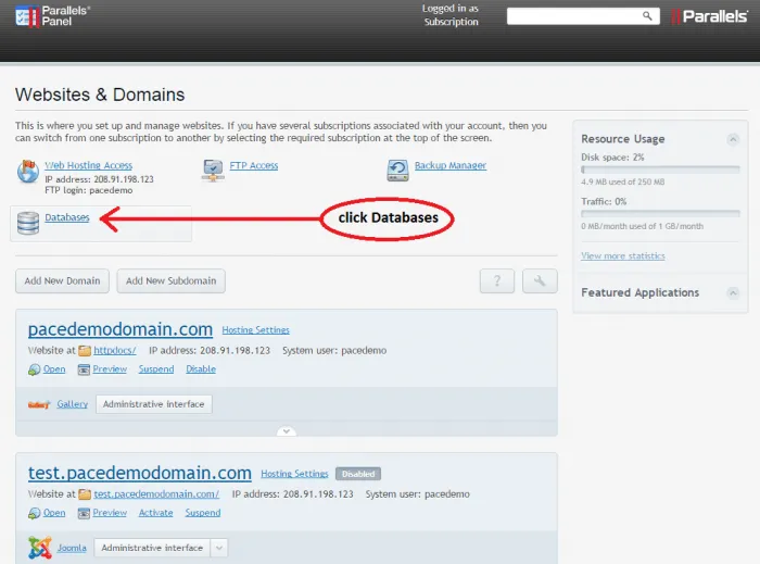 Screenshot showing how to restore your mysql database using phpmyadmin step 1