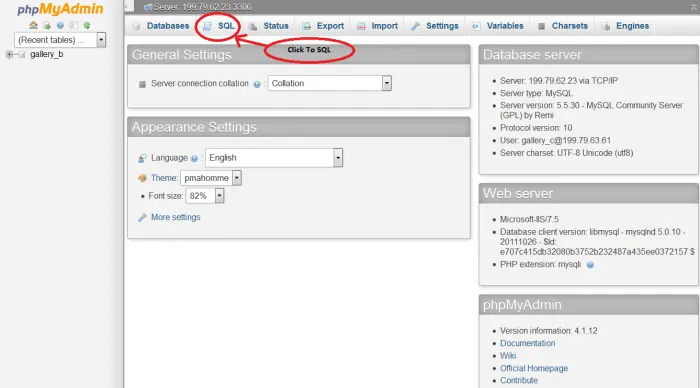 Screenshot showing how to restore your mysql database using phpmyadmin step 4