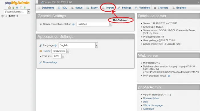 Screenshot showing how to restore your mysql database using phpmyadmin step 5