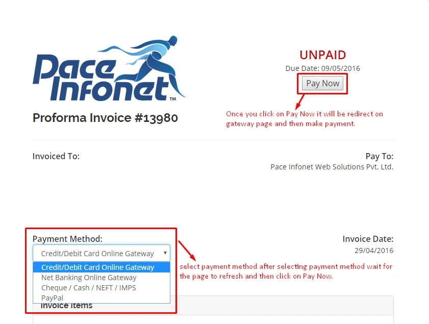 Screenshot showing how to make payment from client area on our billing support center step 4